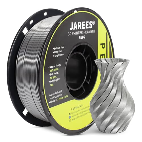 JAREES PETG Filament 1.75mm for 3D Printer,Metallic Silver Chrome 1KG