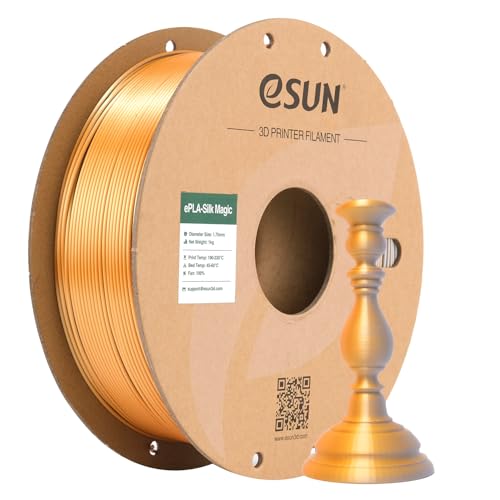 eSUN Silk Magic PLA Filament 1.75mm, Shiny Silk Dual Color Co Extrusion 3D Printer Filament, 1KG (2.2 LBS) Spool 3D Printing Color Change Filament for 3D Printers, Metallic Gold Silver