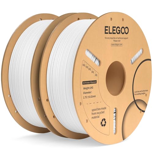 ELEGOO PLA Plus Filament 1.75mm White 2KG, PLA+ Tougher and Stronger 3D Printer Filament Dimensional Accuracy +/- 0.02mm, 2 Pcs 1kg Spool(2.2lbs) Fits for Most FDM 3D Printers