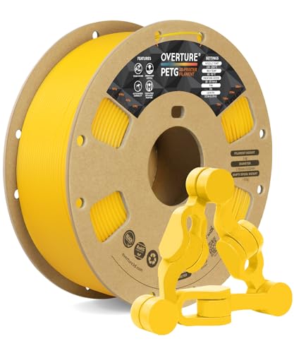 OVERTURE PETG 3D Printer Filament 1.75mm, Neatly Wound Durable PETG 1kg Spool (2.2lbs), Strong Toughness Filament, Dimensional Accuracy +/- 0.02mm, Fit Most FDM Printers (Yellow)
