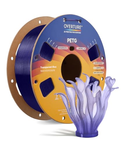 OVERTURE High Speed PETG Filament 1.75mm, 1kg Transparent Blue