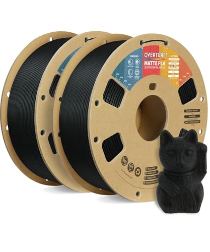 OVERTURE PLA Matte 3D Printer Filament 1.75mm, Matte PLA 2kg Cardboard Spool (4.4lbs), Dimensional Accuracy +/- 0.02 mm (Matte Black 2-Pack)