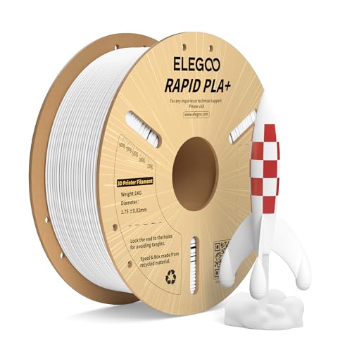 ELEGOO Rapid PLA Plus Filament 1.75mm White 1KG, PLA+ 3D Printer Filament for 30-600 mm/s High Speed Printing, Dimensional Accuracy +/- 0.02 mm, 1kg Cardboard Spool(2.2lbs)