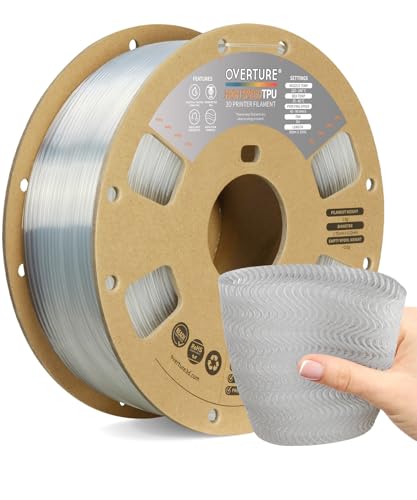 OVERTURE TPU High Speed Filament 1.75mm Flexible Roll, 95A Soft 3D Printer Filament, 1kg Spool (2.2 lbs), Fit Most FDM Printer (HS TPU Transparent)