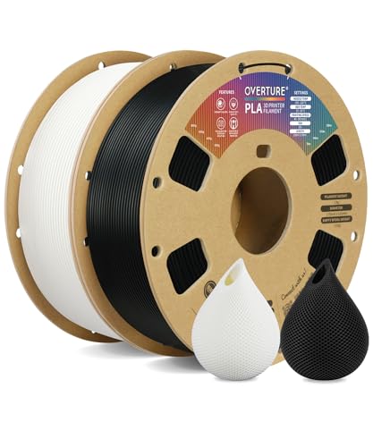 OVERTURE PLA Filament 1.75mm PLA 3D Printer Filament, 2kg Cardboard Spool (4.4lbs), Dimensional Accuracy +/- 0.03mm, Fit Most FDM Printer (Black & White)