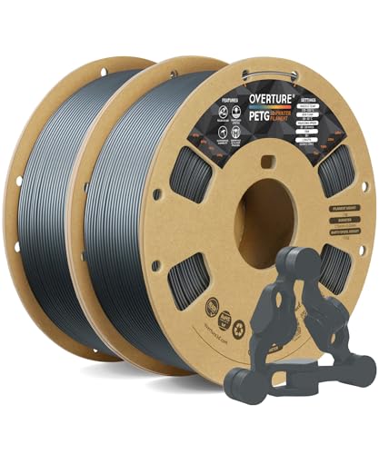 OVERTURE 2KG Bundle PETG 3D Printer Filament 1.75mm, Neatly Wound Durable PETG 2 Pack 1kg(2.2lbs), Strong Toughness Filament, Dimensional Accuracy +/- 0.02mm, Fit Most FDM Printers (Space Gray*2)