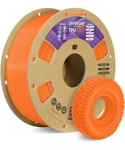 OVERTURE TPU Filament 1.75mm Flexible Roll, 95A Soft 3D Printer Filament, 1kg Spool (2.2 lbs), Fit Most FDM Printer (TPU Orange)