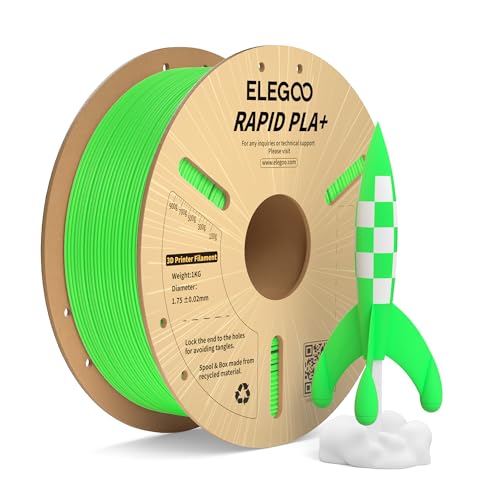 ELEGOO Rapid PLA Plus Filament 1.75mm Green 1KG, PLA+ 3D Printer Filament for 600 mm/s High Speed Printing, Dimensional Accuracy +/- 0.02 mm, 1kg Cardboard Spool(2.2lbs)