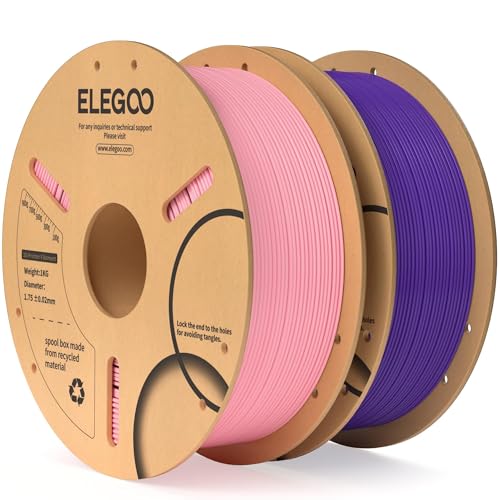 ELEGOO PLA Filament 1.75mm Pink & Purple 2KG, 3D Printer Filament Dimensional Accuracy +/- 0.02mm, 2 Pack 1kg Cardboard Spool(2.2lbs) 3D Printing Filament Fits for Most FDM 3D Printers