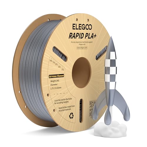ELEGOO Rapid PLA Plus Filament 1.75mm Silver 1KG, PLA+ 3D Printer Filament for 600 mm/s High Speed Printing, Dimensional Accuracy +/- 0.02 mm, 1kg Cardboard Spool(2.2lbs)