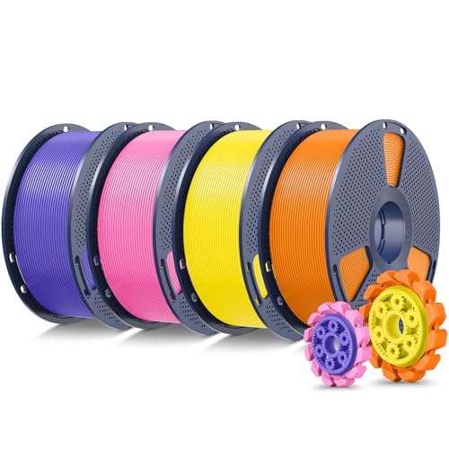 SUNLU PLA+2.0 3D Printer Filament Bundle, 4KG Upgrade PLA+ Filament 1.75mm, Tougher and Stronger, Dimensional Accuracy +/-0.02mm, 1KG per Spool, 4 Pack, 4KG Total, Orange+Yellow+Pink+Purple