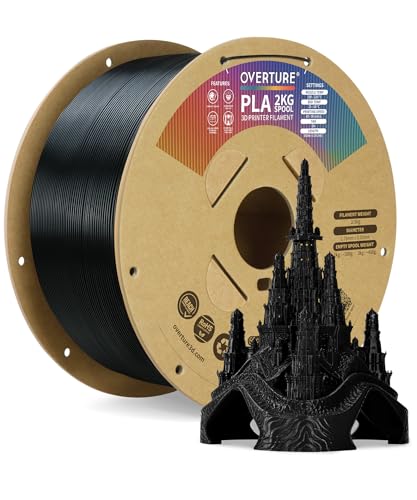 OVERTURE PLA Filament 1.75mm, Neatly Wound 3D Printer Filament 2kg Spool (4.4lbs), Dimensional Accuracy +/- 0.02 mm, Fit Most FDM 3D Printers (Black 2KG-1 Pack)
