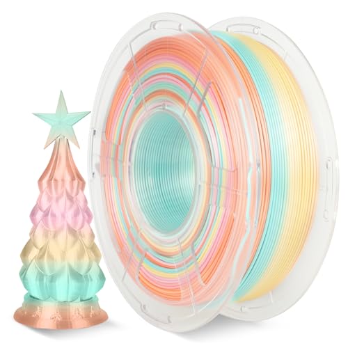 SUNLU Silk Rainbow Filament PLA+, Multicolor Shiny 3D Printer Filament, Fast Color Change, Color Change Each 8 Meters, Glossy Surface, 330 Meters, 1kg, Silk Rainbow (Orange-Pink-Yellow-Green)