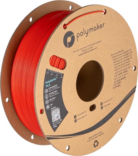Polymaker High Speed PLA Filament 1.75mm, Red PolySonic PLA 3D Printer Filament 1kg - Stronger Fast Printing PLA Filament Compatible with Most Printers