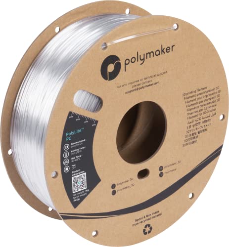 Polymaker PC Filament 2.85mm Clear Polycarbonate 1kg Cardboard Spool - PolyLite Transparent PC 3D Printer Polycarbonate Filament 2.85mm, Strong & Tough & Heat Resistant