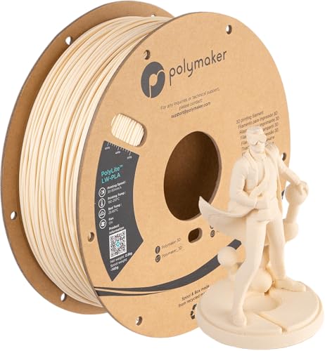 Polymaker Light Weight PLA Filament 1.75mm White 0.8kg, PolyLite 3D Printer PLA Filament White Low Density, Print with Most 3D Printers