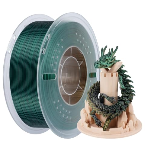 Kingroon Silk PLA Filament, Tri Color PLA Filament, Multicolor 3D Printer Filament, Dimensional Accuracy 1.75mm (+/-0.02mm) 1kg Spool(2.2lbs), Black Green Gold