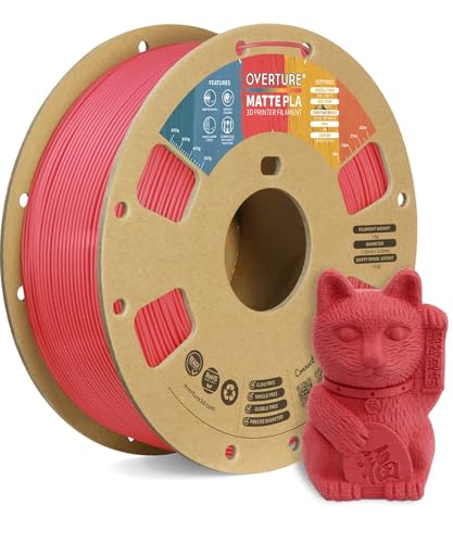 OVERTURE Matte PLA 3D Printer Filament 1.75mm, Matt Surface & Low Warping Filament 1kg Spool (2.2 lbs), Accuracy +/- 0.02 mm, Fit Most FDM Printers (Matte Pastel Red)