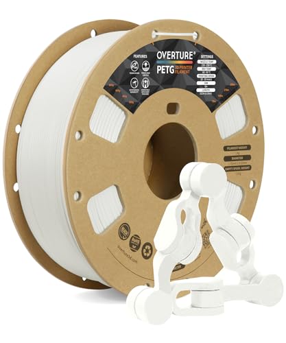 OVERTURE PETG 3D Printer Filament 1.75mm, Neatly Wound Durable PETG 1kg Spool (2.2lbs), Strong Toughness Filament, Dimensional Accuracy +/- 0.02mm, Fit Most FDM Printers (White)
