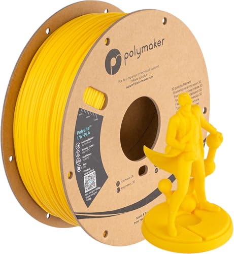 Polymaker Light Weight PLA Filament 1.75mm Bright Yellow 0.8kg, PolyLite 3D Printer PLA Filament Bright Yellow Low Density, Print with Most 3D Printers