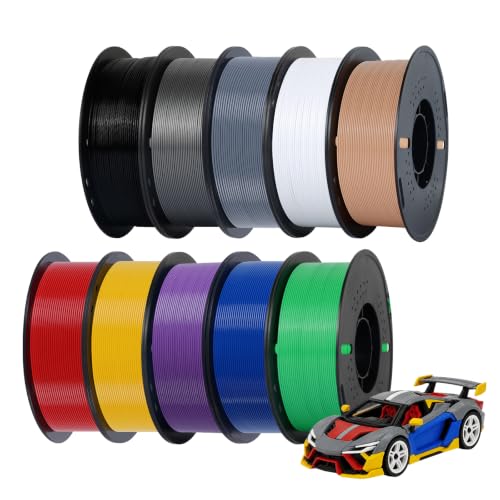 Kingroon PETG 3D Printer Filament, 10 Rolls, Dimensional Accuracy +/- 0.03 mm, 10kg Spool(22lbs), 1.75 mm,Black White Grey Red Blue Green Purple Skin Silver Yellow