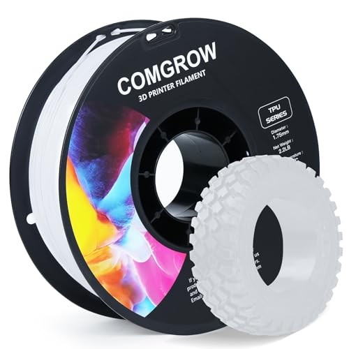 Comgrow TPU Filament 1.75, 3D Printing Filament, Flexible, 95A Soft, 1kg (2.2lbs), White, +/- 0.02mm Accuracy, 1.75mm Diameter, 2.2lbs Display Weight