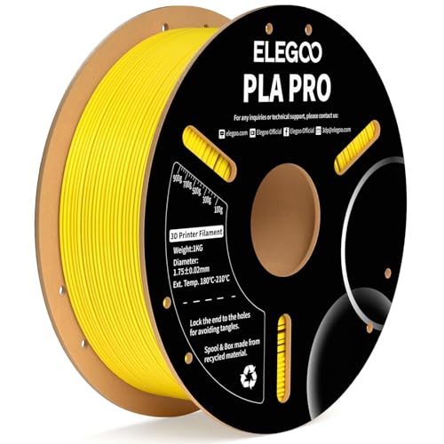 ELEGOO PLA PRO Filament 1.75mm Yellow 1KG, 30-250mm/s Printing Speed Improved Rigidity 3D Printer Filament Dimensional Accuracy +/- 0.02mm, 1kg Spool (2.2lbs)