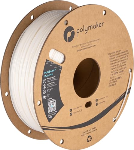 Polymaker High Speed PLA Pro Filament 1.75mm, White PolySonic PLA Pro 3D Printing Filament 1kg - Stronger Fast Printing 3D Printer Filament Compatible with Most Printers