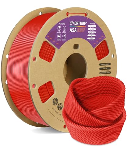 OVERTURE ASA Filament 1.75mm, 1kg Spool (2.2lbs) 3D Printer Filament, Premium Anti-UV, ASA Filament Perfect for Printing Outdoor Functional Parts, Dimensional Accuracy +/- 0.02 mm (Red)