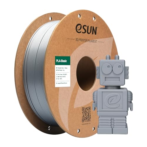 eSUN PLA Basic Filament 1.75mm, 3D Printer Filament High Speed PLA for Fast Printing, 1KG Spool (2.2 LBS) 3D Printing Filament for High Speed 3D Printers, Silver