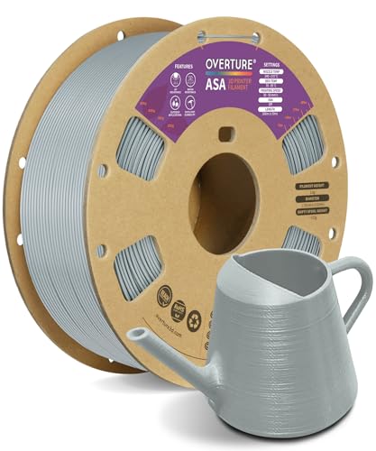 OVERTURE ASA Filament 1.75mm, 1kg Spool (2.2lbs) 3D Printer Filament, Premium Anti-UV, ASA Filament Perfect for Printing Outdoor Functional Parts, Dimensional Accuracy +/- 0.02 mm (Gray)