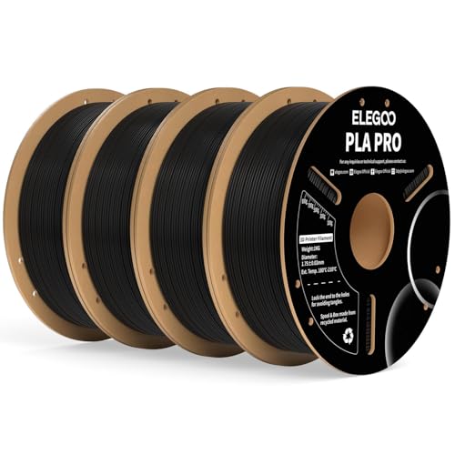 ELEGOO PLA PRO Filament 1.75mm Black 4KG, 30-250mm/s Printing Speed Improved Rigidity 3D Printer Filament Dimensional Accuracy +/- 0.02mm, 4pcs 1kg Spool (2.2lbs)