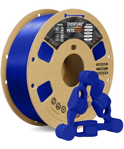 OVERTURE PETG 3D Printer Filament 1.75mm, Neatly Wound Durable PETG 1kg Spool (2.2lbs), Strong Toughness Filament, Dimensional Accuracy +/- 0.02mm, Fit Most FDM Printers (Blue)