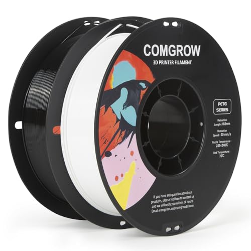 Comgrow PETG 3D Printer Filament 1.75mm, High Precision and Tough 3D Printer Filament 2kg (4.4LBS), Dimensional Accuracy +/- 0.02 mm, Fit Most 3D Printers White+Black