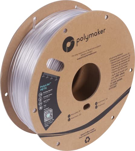 Polymaker PETG Filament 2.85mm 1kg Clear 3D Printer Filament, PolyLite PETG 3D Printing Filament 2.85mm, Dimensional Accuracy +/- 0.03mm, Print with Most 3D Printers