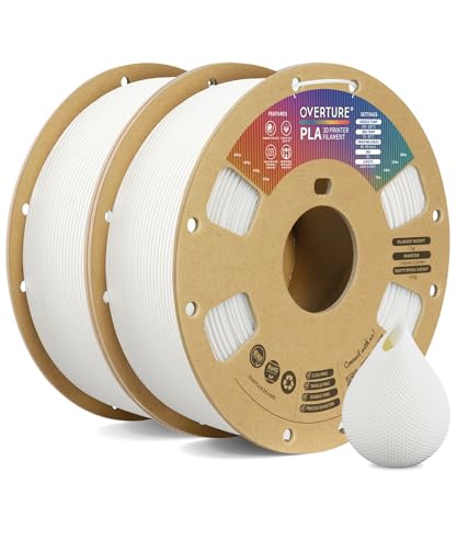 OVERTURE PLA Filament 1.75mm PLA 3D Printer Filament, 2kg Cardboard Spool (4.4lbs), Dimensional Accuracy +/- 0.02mm, Fit Most FDM Printer (White 2-Pack)