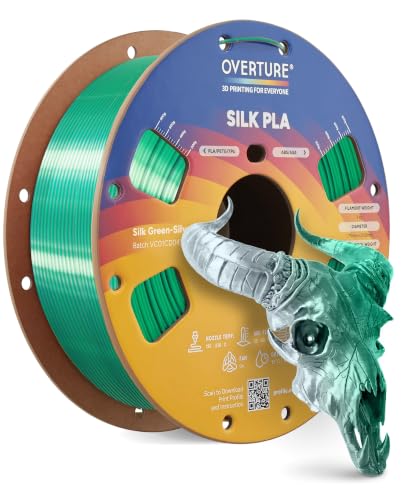 OVERTURE Silk PLA Dual Color Filament 1.75mm, Silk Green-Silver