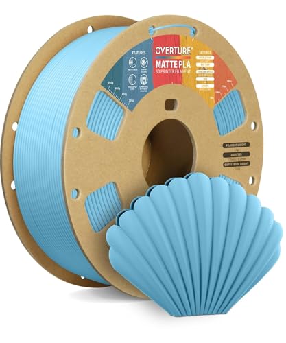 OVERTURE Matte PLA 3D Printer Filament 1.75mm, Matt Surface & Low Warping Filament 1kg Spool (2.2 lbs), Accuracy +/- 0.02 mm, Fit Most FDM Printers (Matte Light Blue)
