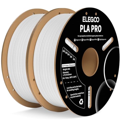 ELEGOO PLA PRO Filament 1.75mm White 2KG, Improved Rigidity 3D Printer Filament Dimensional Accuracy +/- 0.02mm, 2pcs 1kg Spool (2.2lbs) for Most FDM 3D Printers
