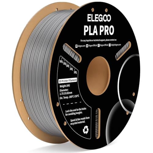 ELEGOO PLA PRO Filament 1.75mm Silver 1KG, 30-250mm/s Printing Speed Improved Rigidity 3D Printer Filament Dimensional Accuracy +/- 0.02mm, 1kg Spool (2.2lbs)