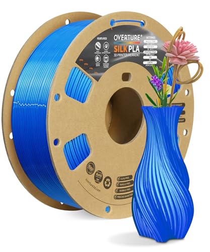 OVERTURE Silk PLA Filament 1.75mm, Clog-Free Shiny, Metallic Shine 3D Printer Filament, 1kg Spool (2.2lbs), Ideal for Cosplay Jewelry & Home Decor (Silk Blue)
