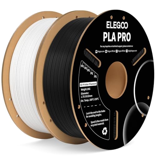 ELEGOO PLA PRO Filament 1.75mm Black & White 2KG, Improved Rigidity Easy to Print 3D Printer Filament Dimensional Accuracy +/- 0.02mm, 2pcs 1kg Spool (2.2lbs) Fits for Most FDM 3D Printers
