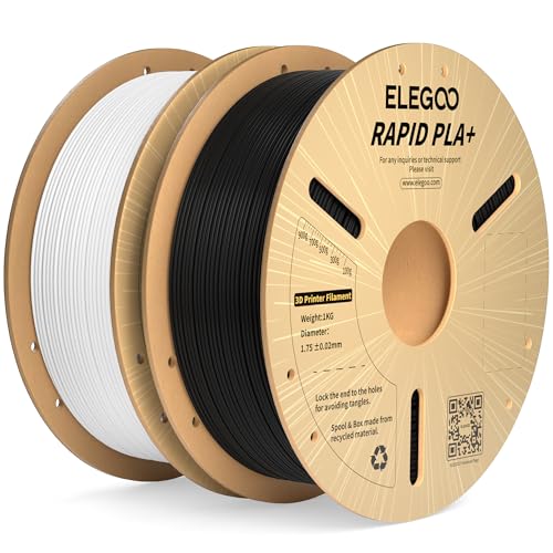 ELEGOO Rapid PLA Plus Filament 1.75mm Black & White 2KG, PLA+ 3D Printer Filament for 600 mm/s High Speed Printing, Dimensional Accuracy +/- 0.02 mm, 2 Pack 1kg Spool(2.2lbs)
