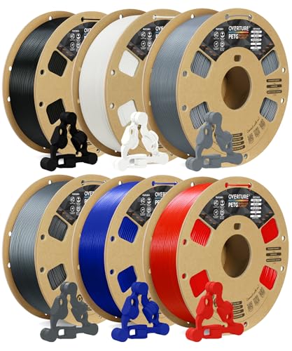 OVERTURE 6KG Bundle PETG 3D Printer Filament 1.75mm, Neatly Wound Durable PETG 6 Pack 1kg(2.2lbs), Strong Toughness Filament, Dimensional Accuracy +/- 0.02mm, Fit Most FDM Printers (6 Color (6-Pack))