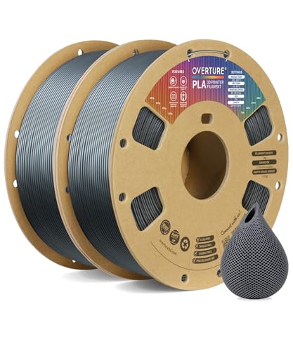 OVERTURE 2KG Bundle PLA Filament 1.75mm, Neatly Wound 3D Printer Filament 2 Pack 1kg Spool (2.2lbs), Dimensional Accuracy +/- 0.02 mm, Fit Most FDM 3D Printers (Space Gray 2-Pack)