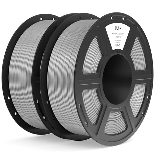 ELEGOO PLA+ Filament 1.75mm Gray 2KG, High Toughness PLA Plus 3D Printer Filament Dimensional Accuracy +/- 0.02mm, 2pcs 1kg Spool(2.2lbs) Fits for Most FDM 3D Printers