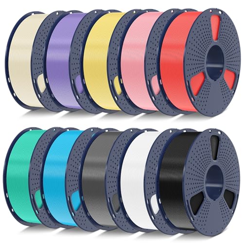 SUNLU 10KG High Speed PLA Meta Filament Bundle, PLA 3D Printer Filament Multicolor 1.75mm, 10kg Total, 1kg per Spool, Black+White+Grey+Blue+Green+Red+Yellow+Pink+Purple+Cream White