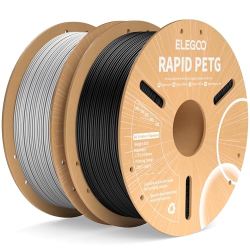 ELEGOO Rapid PETG Filament 1.75mm Black & Gray 2KG, High Speed 30-600mm/s 3D Printer Filament Dimensional Accuracy +/- 0.02 mm, 1kg Cardboard Spool(2.2lbs) Fits for Most FDM 3D Printers