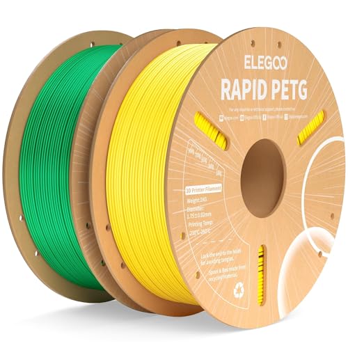 ELEGOO Rapid PETG Filament 1.75mm Yellow & Green 2KG, High Speed 600mm/s 3D Printer Filament Dimensional Accuracy +/- 0.02 mm, 1kg Cardboard Spool(2.2lbs) Fits for Most FDM 3D Printers