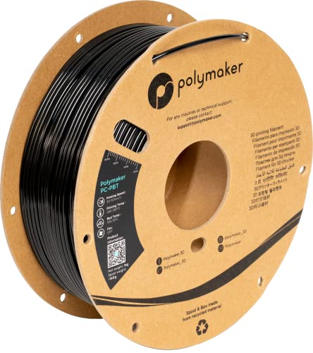 Polymaker PC-PBT Filament 2.85mm, Black Polycarbonate Filament 2.85mm PBT Blend, 1kg Cardboard Spool - Low Temperature Toughness Good Chemical Resistance